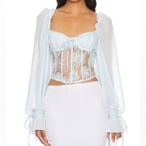 NWT For Love & Lemons x Revolve Light Blue Sade Corset Top Size Extra Small
